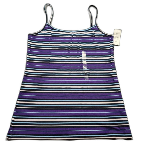 Loft Purple Tank Top Stretch Preppy Stripe Spaghetti Strap NEW $22 Womens Size M - Picture 1 of 9